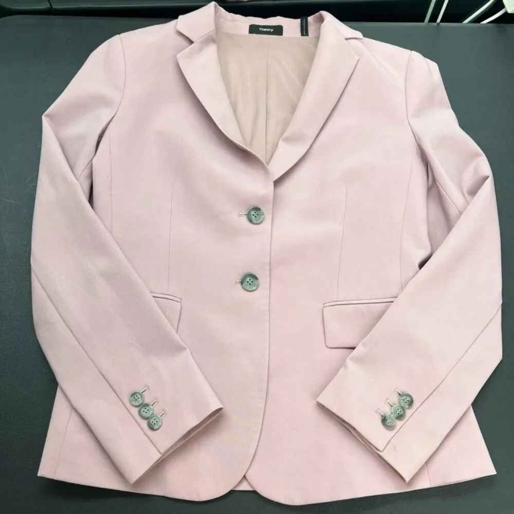 Theory Carissa Stretch Classic Dusty Lilac Two Button Suit Blazer Womens Size 6 - Picture 6 of 16